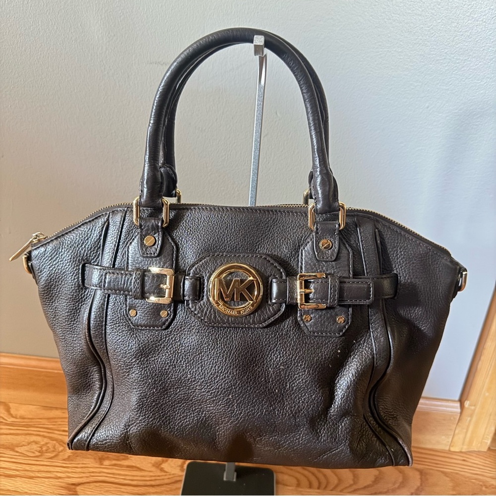 Michael Kors Brown Pebbled Leather Satchel with Gold-Tone Hardware